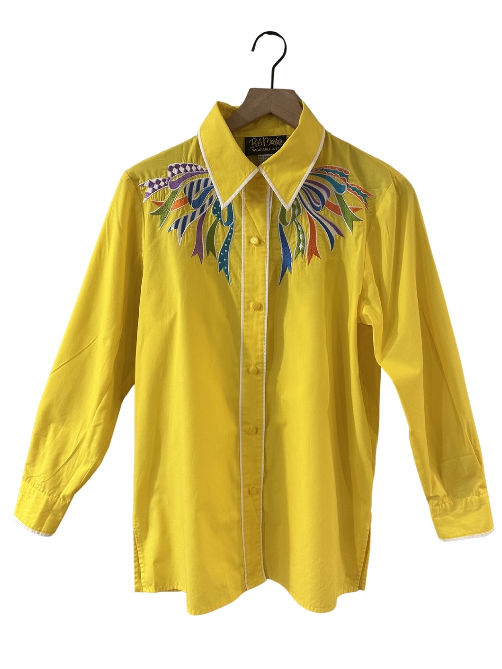 Bob Mackie Wearable Art Yellow Embroidered Collar Button Down Shirt